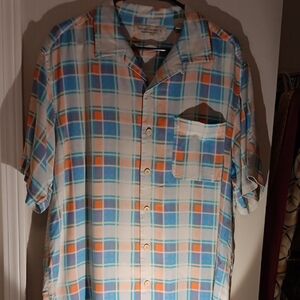 Island Republic100 % Pure Silk  Vibrant Plaid Button-Down Shirt